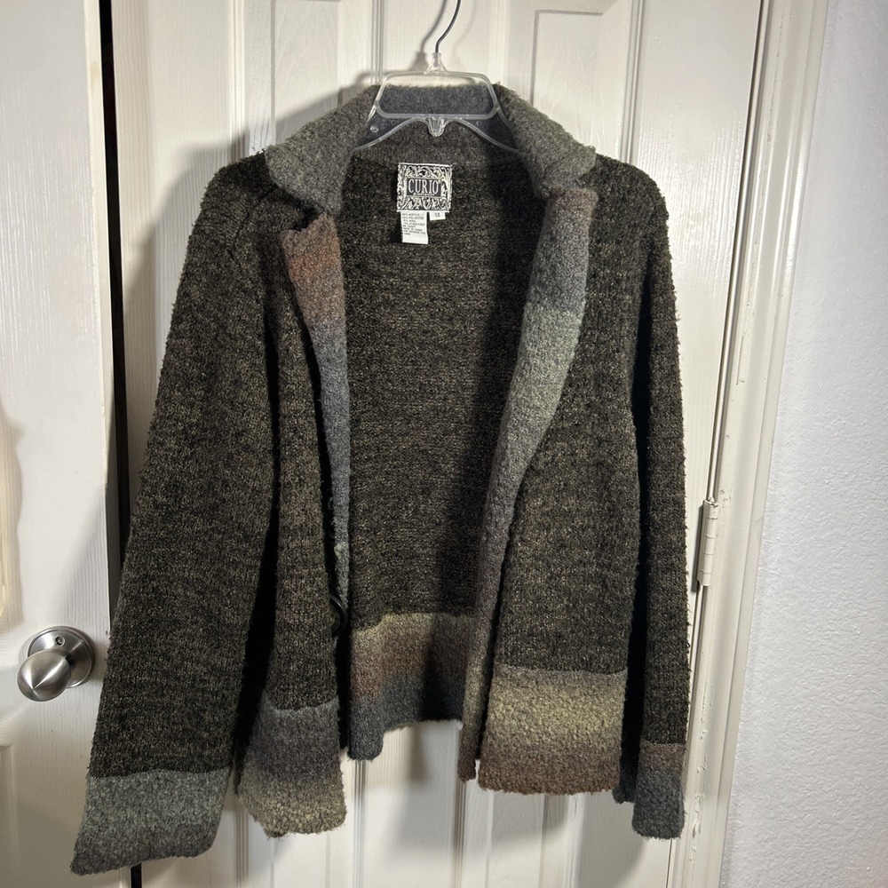 Curio Women Multi Color‎ Sweater Open Cardigan Size 1X